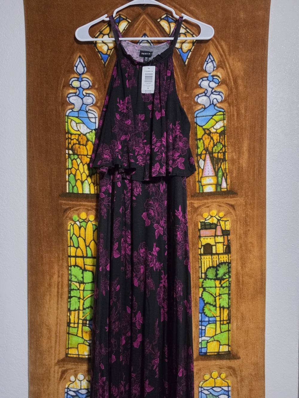 Torrid 00 Black & Fuchsia Floral Halter Maxi Dress
